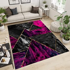 FYMUROL Flamboyant Purple Geometric Area Rug, Black Geometric Decorative Rug, Washable Bedroom Rug with Non-Slip Backing Large Area Soft for Boys Girls Living Room Entrance Hallway Kids Room-5ft×8ft