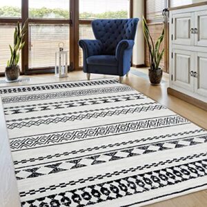 royhome large modern geometric area rug waterproof stain resistant bohemian carpet machine washable farmhouse area rug for living room bedroom dining room, 6′ x 9′ black/white