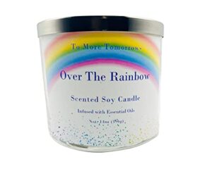 to more tomorrows, soy candle, over the rainbow scent, 14 ounce jar candle, candle,three wick candle, 45 hour burn time, highly scented, made in the usa, gift, home decor