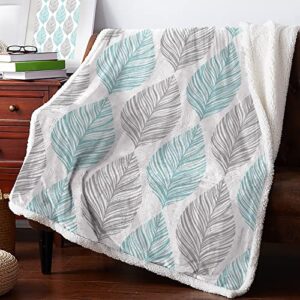 gredice sherpa blankets fleece throw blanket reversible soft cozy bed blankets abstract seamless plants leaves,flannel sofa throws,grey and teal stripes on white fuzzy warm blankets for couch,40x50in