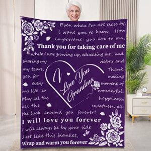 gifts for grandma, birthday gifts for grandma, i love you grandma gift blanket, with printed blanket, unique grandma gift from granddaughter or grandson, thanksgiving, christmas (purple)