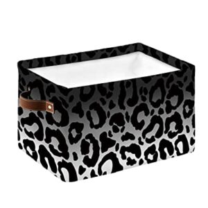 Large Capacity Storage Bins Ombre Leopard Print Black White Gradient Storage Cubes, Collapsible Storage Baskets for Organizing for Bedroom Living Room Shelves Home 15x11x9.5 In