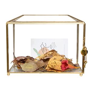 defined deco 10.2″ glass card box, gift display box,wedding card box with heart lock, card and gift holder glass cards box for weddings, birthdays, graduations, baby and bridal showers,brass frame.