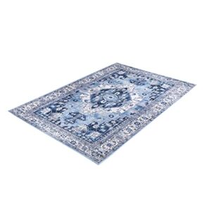 Abani Rectangular Area Rugs 6'x9', Blue Beige Polypropylene Large Rugs, Stain Resistant, Machine Washable and Non-Shedding Vintage Style Rugs