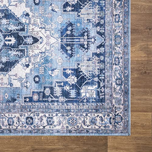 Abani Rectangular Area Rugs 6'x9', Blue Beige Polypropylene Large Rugs, Stain Resistant, Machine Washable and Non-Shedding Vintage Style Rugs