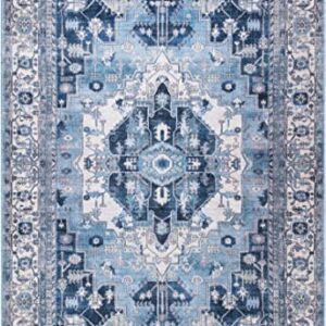 Abani Rectangular Area Rugs 6'x9', Blue Beige Polypropylene Large Rugs, Stain Resistant, Machine Washable and Non-Shedding Vintage Style Rugs