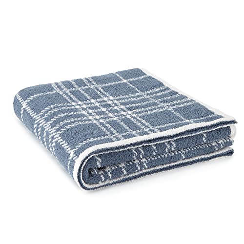 Crafted by Catherine Quinn Plaid Cozy Knit Throw Blanket 60" x 70" Inches, Soft Comfy Decorative Throw for Couch Bed Sofa Travel, Blue