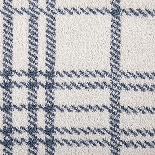 Crafted by Catherine Quinn Plaid Cozy Knit Throw Blanket 60" x 70" Inches, Soft Comfy Decorative Throw for Couch Bed Sofa Travel, Blue