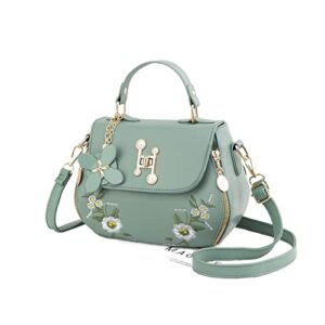 tudexx purses and handbags for women top handle satchel shoulder bags ladies leather totes，floral pattern zipper handbag (color : green)