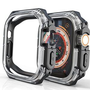 Armor Case for Apple Watch Ultra 49mm Case, Soft Matte Bumper + Hard Clear Face Frame, Military-Grade Anti-Scratch & Shockproof Watch Cover for Apple Watch Ultra Case 49mm Accessories - Black