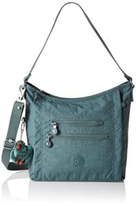 kipling women’s belammie handbag, organize accessories, spacious interior, removable shoulder strap, travel bag, light aloe tonal