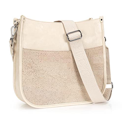 Jackie&Jill Crossbody Bag Purses for Women,Medium Cork & Vegen Leather Shoulder bags, Multi Pocket Casual womens purses. (Beige)