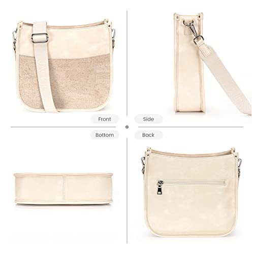 Jackie&Jill Crossbody Bag Purses for Women,Medium Cork & Vegen Leather Shoulder bags, Multi Pocket Casual womens purses. (Beige)