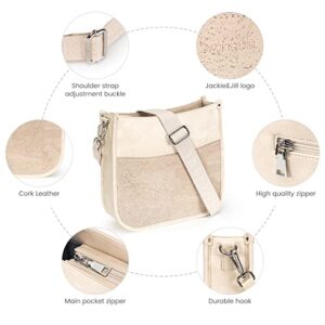 Jackie&Jill Crossbody Bag Purses for Women,Medium Cork & Vegen Leather Shoulder bags, Multi Pocket Casual womens purses. (Beige)