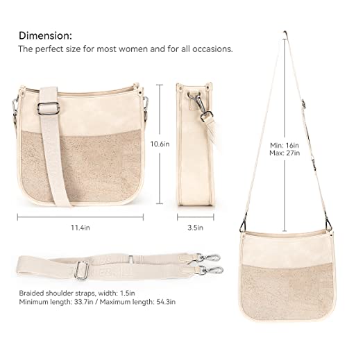 Jackie&Jill Crossbody Bag Purses for Women,Medium Cork & Vegen Leather Shoulder bags, Multi Pocket Casual womens purses. (Beige)