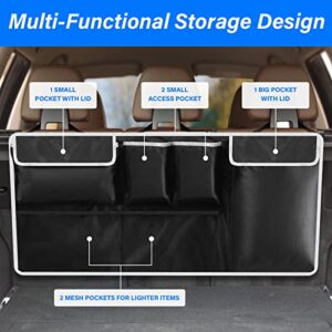 ANUINIT Trunk Organizer for Car Suv Truck Van, Hanging Car Trunk Organizer, Car Organizers and Storage with 6 Pockets and 2 hooks, Hanging Trunk Organizer Upgraded Reinforced Double Stitching Process