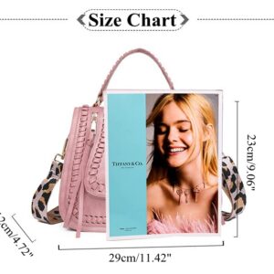 HANDAFA Convertible Satchel Handbag Woven Leopard Shoulder Hnadbag Crossbody With Gituar Strap For Women(Pink)