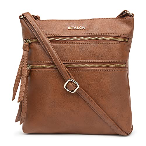 Leather Crossbody Bags for Women - Medium Crossover Purse Women's Handbag cross body Adjustable Shoulder Strap (Tan)