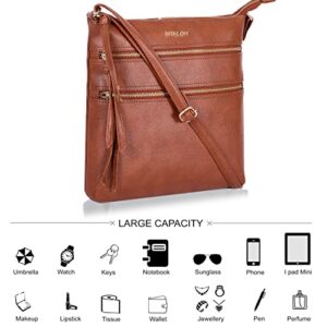 Leather Crossbody Bags for Women - Medium Crossover Purse Women's Handbag cross body Adjustable Shoulder Strap (Tan)