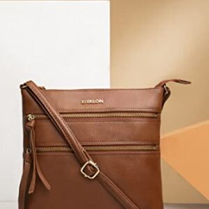 Leather Crossbody Bags for Women - Medium Crossover Purse Women's Handbag cross body Adjustable Shoulder Strap (Tan)