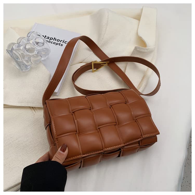 JBB Women Shoulder Bag Purse Woven Crossbody Handbags Small Square Bags Designer Handbag Padded Cassette Clutch Brown