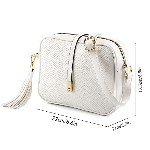 Small Crossbody Bags for Women White Purse Cross Body Handbags Stylish Designer Purses Evening Bag Vagan Leather Shoulder Bag with Tassel