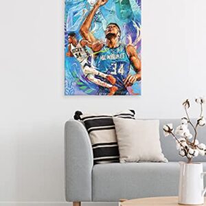 Giannis Antetokounmpo Poster Basketball Superstar Letter Bro Posters Wall Art Basketball Poster Canvas Print Home Living Room Bedroom Kids Room Decor Gift for basketball fans 16x24inch-Unframed