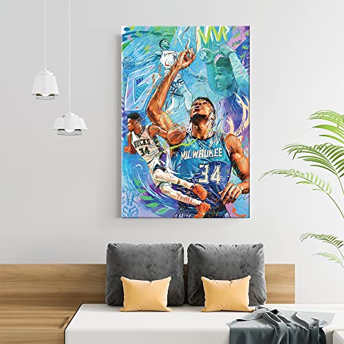 Giannis Antetokounmpo Poster Basketball Superstar Letter Bro Posters Wall Art Basketball Poster Canvas Print Home Living Room Bedroom Kids Room Decor Gift for basketball fans 16x24inch-Unframed