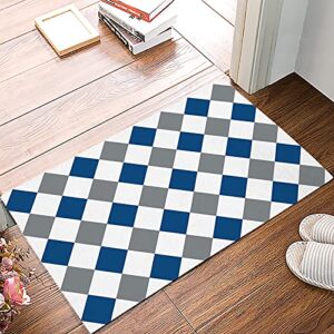 door mat for bedroom decor, blue grey diamond lattice floor mats, holiday rugs for living room, absorbent non-slip bathroom rugs home decor kitchen mat area rug 18×30 inch