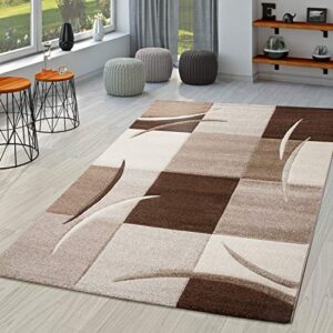 paco home area rug checkered with modern carved shades in beige brown, size: 2’8″ x 4’11”
