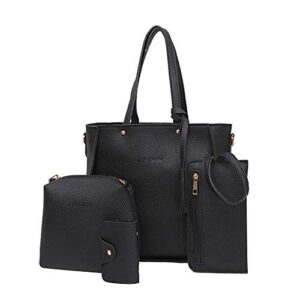 soehir set four handbag women four bag pieces bags crossbody bags wallet tote shoulder bag tote bag (black, one size)