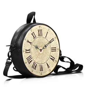 scrawlgod clock watch antique print round satchel bag for womens girls pu leather shoulder handbags small purse tote