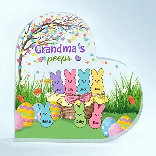 Nazenti Personalized Easter Grandma Peeps Acrylic Plaque, Easter Day Decor, Custom Easter Gifts with Names, Mimi Peeps Bunnies, Nana Peeps, Gigi Peeps, Grandma Mom Gifts, Mothers Day Gift for Women