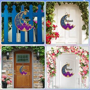 SIOCHOME Eid Ramadan Mubarak Door Decorations 11.5" Ramadan Mubarak Moon Handing Sign Eid Ramadan Decorations for Front Door Wall Window Decor Islamic Home Party Supplies