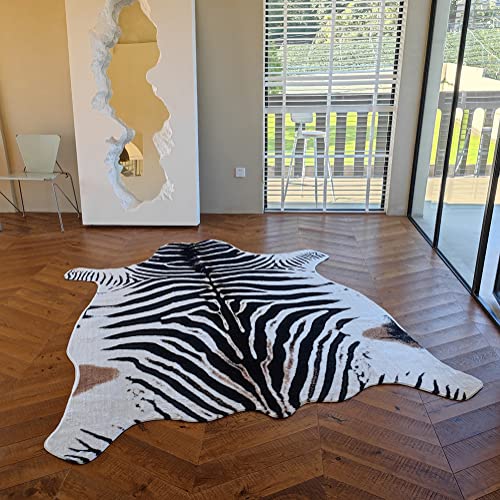 rugoo Zebra Print Rug 6.4 ft x 8.5 ft Black and White Animal Print Rug Animal Printed Rug Cartoon Cute Area Rug Faux Fur Rug Animal Print Mat Carpet for Living Room Bedroom Nursery Sofa