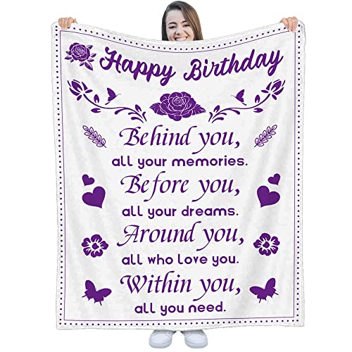 QISHFEN Birthday Gifts Blanket for Women Best Friends Blanket Unique Friendship Happy Birthday Decorations Sign Throw Blanket 50x60 inch (Purple)