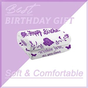 QISHFEN Birthday Gifts Blanket for Women Best Friends Blanket Unique Friendship Happy Birthday Decorations Sign Throw Blanket 50x60 inch (Purple)