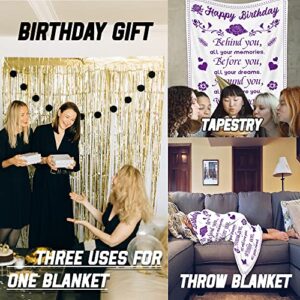 QISHFEN Birthday Gifts Blanket for Women Best Friends Blanket Unique Friendship Happy Birthday Decorations Sign Throw Blanket 50x60 inch (Purple)