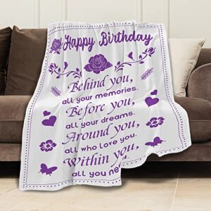 QISHFEN Birthday Gifts Blanket for Women Best Friends Blanket Unique Friendship Happy Birthday Decorations Sign Throw Blanket 50x60 inch (Purple)