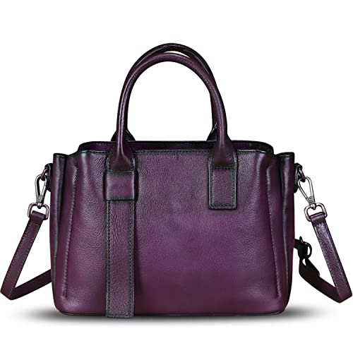 Genuine Leather Satchel for Women Top Handle Bags Handmade Purse Vintage Crossbody Handbags Retro Leather Hobo Bag (Purple)