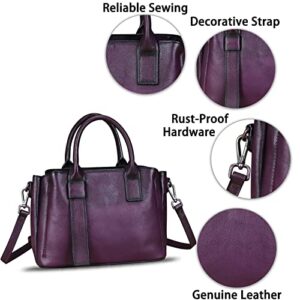 Genuine Leather Satchel for Women Top Handle Bags Handmade Purse Vintage Crossbody Handbags Retro Leather Hobo Bag (Purple)