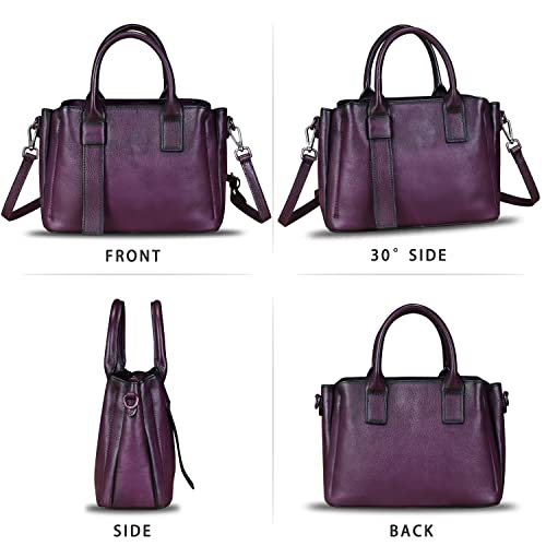 Genuine Leather Satchel for Women Top Handle Bags Handmade Purse Vintage Crossbody Handbags Retro Leather Hobo Bag (Purple)