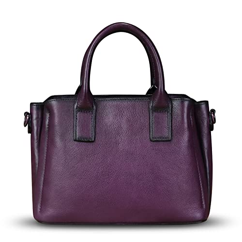 Genuine Leather Satchel for Women Top Handle Bags Handmade Purse Vintage Crossbody Handbags Retro Leather Hobo Bag (Purple)