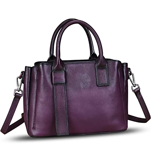 Genuine Leather Satchel for Women Top Handle Bags Handmade Purse Vintage Crossbody Handbags Retro Leather Hobo Bag (Purple)