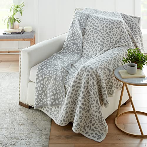 Crafted by Catherine Leopard Print Cozy Knit Throw Blanket 60" x 70" Inches, Soft Comfy Decorative Throw for Couch Bed Sofa Travel, Snow Leopard Ivory and Gray