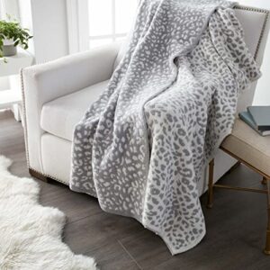 Crafted by Catherine Leopard Print Cozy Knit Throw Blanket 60" x 70" Inches, Soft Comfy Decorative Throw for Couch Bed Sofa Travel, Snow Leopard Ivory and Gray