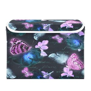 butterfly feather storage basket 16.5×12.6×11.8 in collapsible fabric storage cubes organizer large storage bin with lids and handles for shelves bedroom closet office