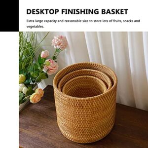 generic Rattan Storage Basket Rustic Woven Basket Desktop Garbage Bin Organizer Sundries Storage Bin for Bedroom Office Study Room - Size L, 9x9x8 Inch