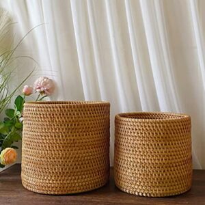 generic Rattan Storage Basket Rustic Woven Basket Desktop Garbage Bin Organizer Sundries Storage Bin for Bedroom Office Study Room - Size L, 9x9x8 Inch