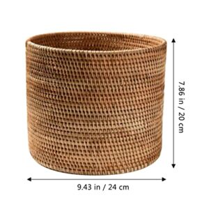 generic Rattan Storage Basket Rustic Woven Basket Desktop Garbage Bin Organizer Sundries Storage Bin for Bedroom Office Study Room - Size L, 9x9x8 Inch